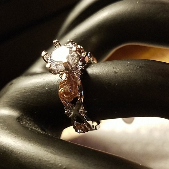 Rose Accent Rhinestone Gold & Silver Tone Ring - Picture 2 of 4